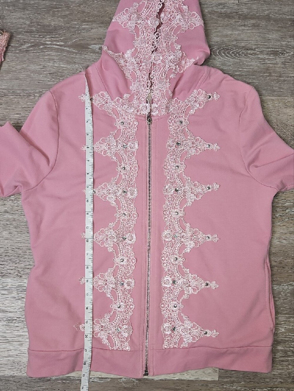 Vertigo Paris Pink Lace-Trim Hooded Zip Jacket Large - Picture 8 of 9